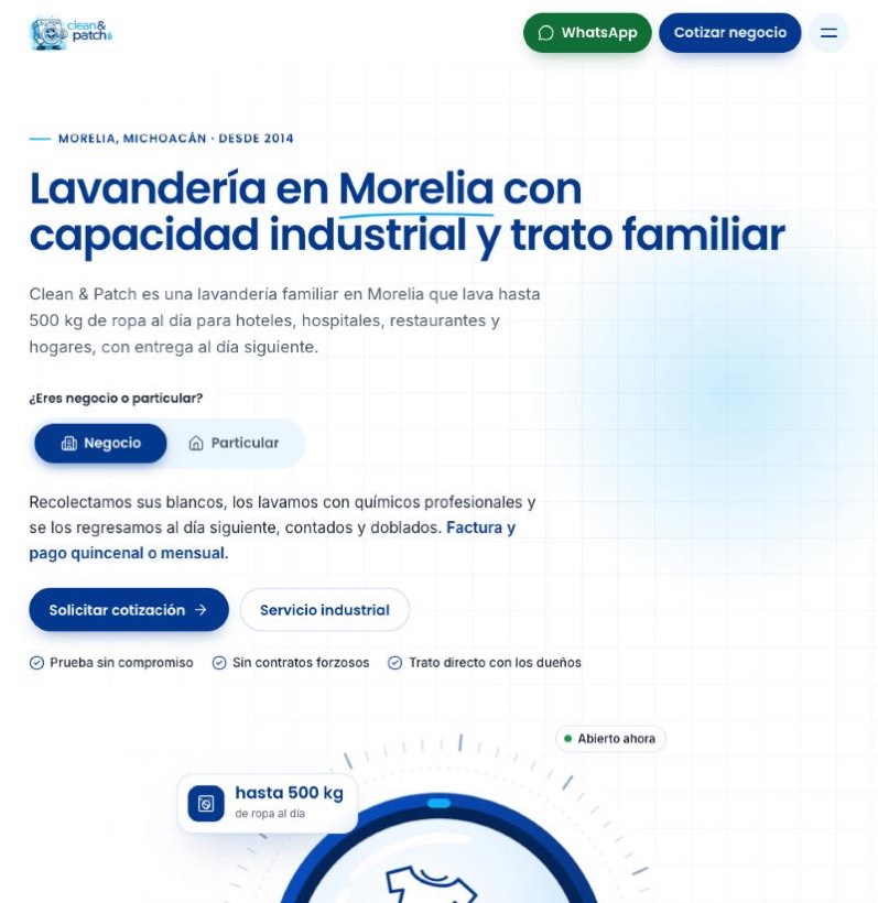 Sitio web de la Lavandería Clean & Patch en Morelia